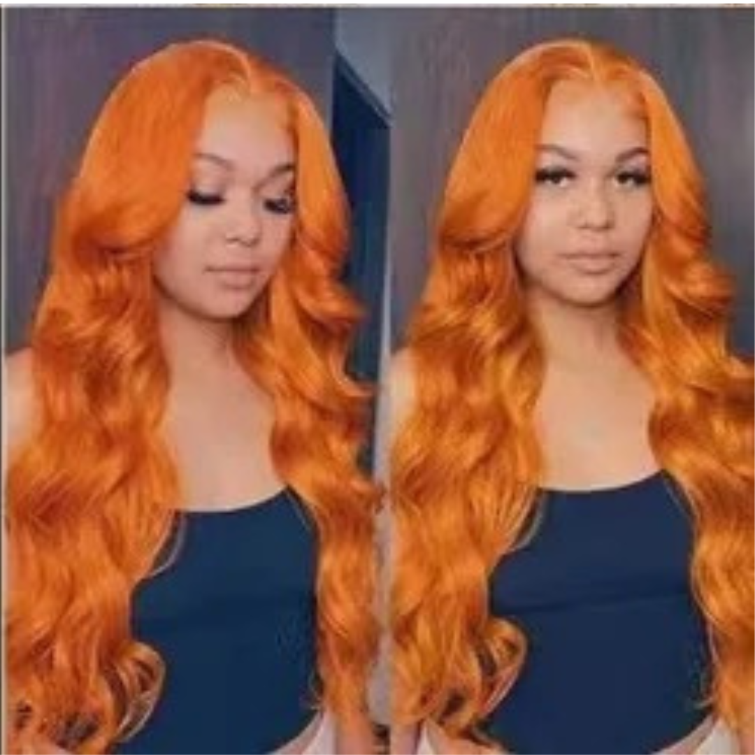 Silky Opulence Grade 11A 13X4 #350 Orange Pre-Bleached, Pre-Cut Glued or Glueless Body Wave Hair Full Lace Front Wig Mark