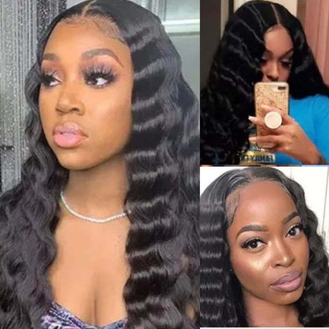 Silky Opulence Grade 12A Pre-Bleached, Pre-Cut Glued or Glueless 13X4 180% Density Natural Black Deep Wave Hair HD Frontal Wig Heavenly LuxHair