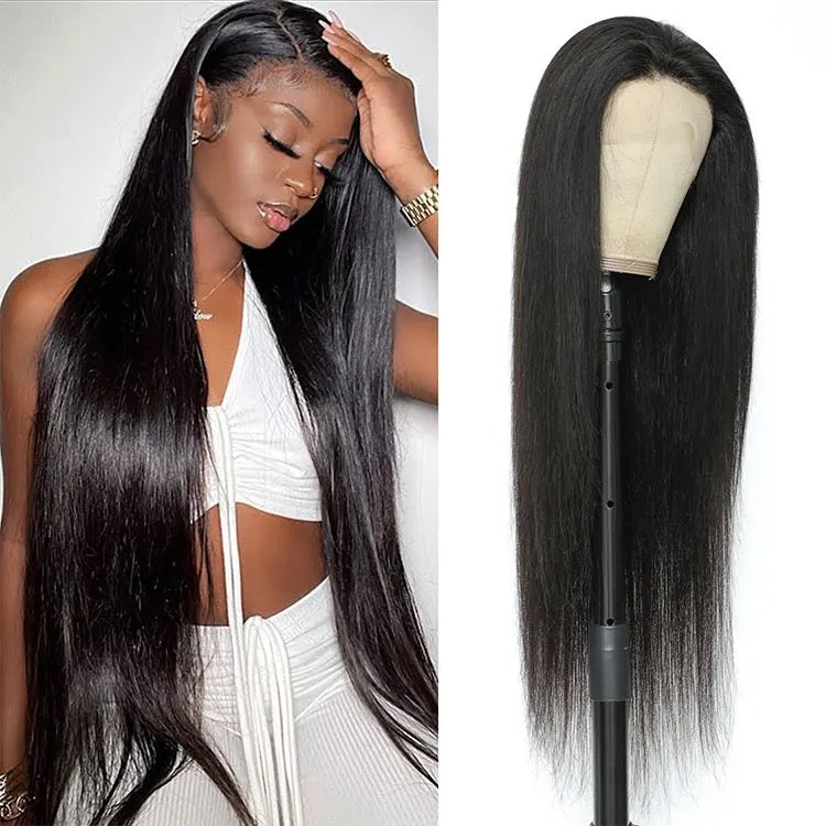 Silky Opulence Grade 11A 14-40 inch Pre-Bleached, Pre-Cut Glued or Glueless 13X4 Straight Natural Black Hair Full Lace Front Wig Heavenly LuxHair