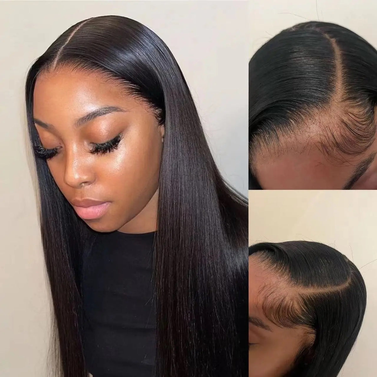 Silky Opulence Grade 10A 10-28 inch Pre-Bleached, Pre-Cut Glued or Glueless 13X4 Straight Natural Black Hair Full Lace Front Wig Heavenly LuxHair