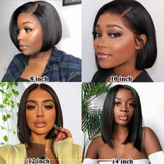 Silky Opulence Glued or Glueless Pre-Bleached, Pre-Cut 13X4 180% Density Natural Color Short Bob Lace Frontal Wig Heavenly LuxHair