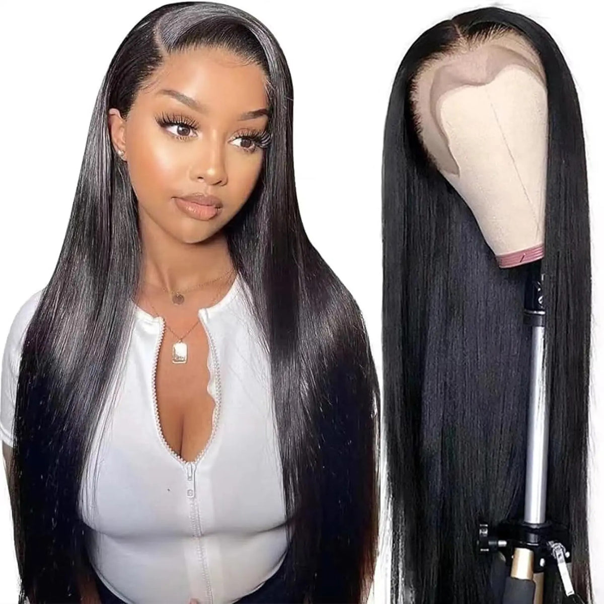 Premium Grade 10A 16-30 inch 13X4 Natural Black Straight Hair Full Lace Front Wig Heavenly LuxHair