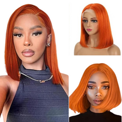 Premium Regular or Glueless Grade 12A 13X4 150% Density #350 Ginger Orange Short Bob Lace Frontal Wig Heavenly LuxHair