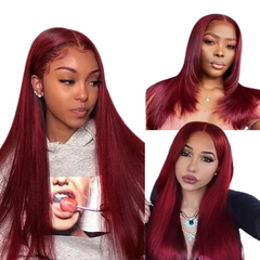 Premium Grade 12A 13X4 #99J Burgundy Straight Hair Full Lace Front Wig Heavenly LuxHair